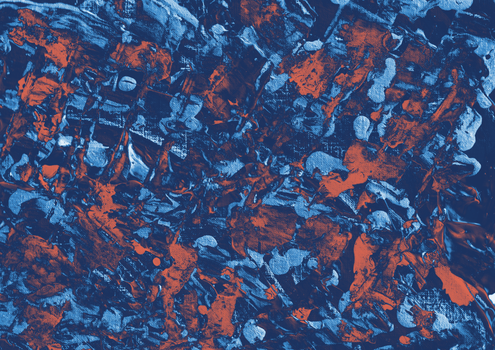 Colorful abstract painting featuring bold blue and orange textures for modern design inspiration.