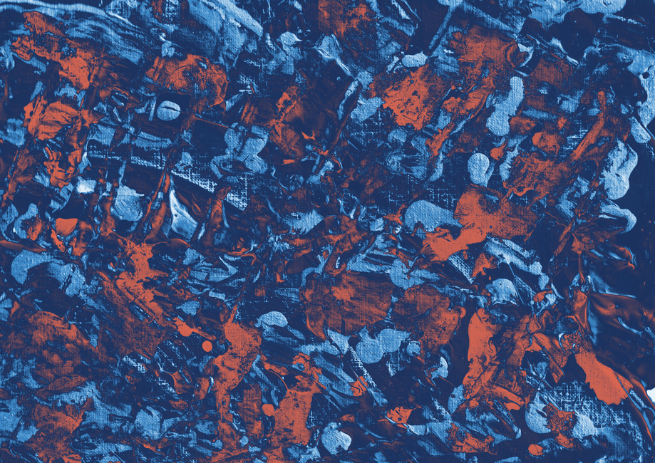 Colorful abstract painting featuring bold blue and orange textures for modern design inspiration.