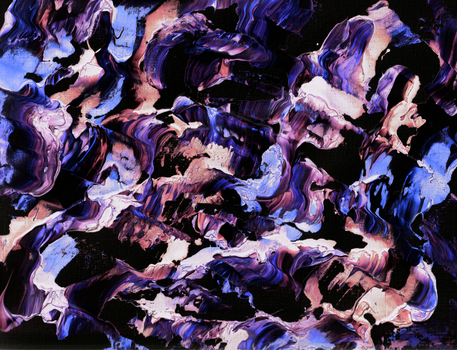 Abstract art piece with vivid swirls of dark purple, blue, and pink, offering a dynamic texture and visual intrigue.