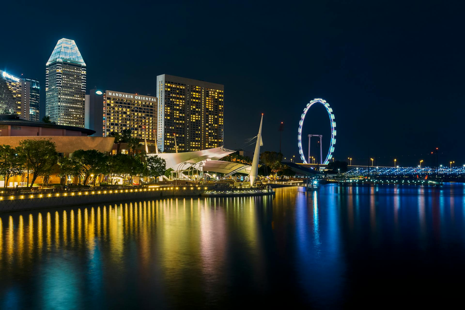 Singapore Skyline at Night with Marina Bay View