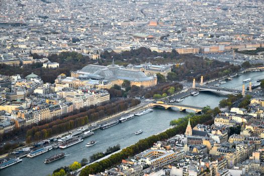 Stunning aerial landscape of Paris showcasing the Seine River and iconic architecture.