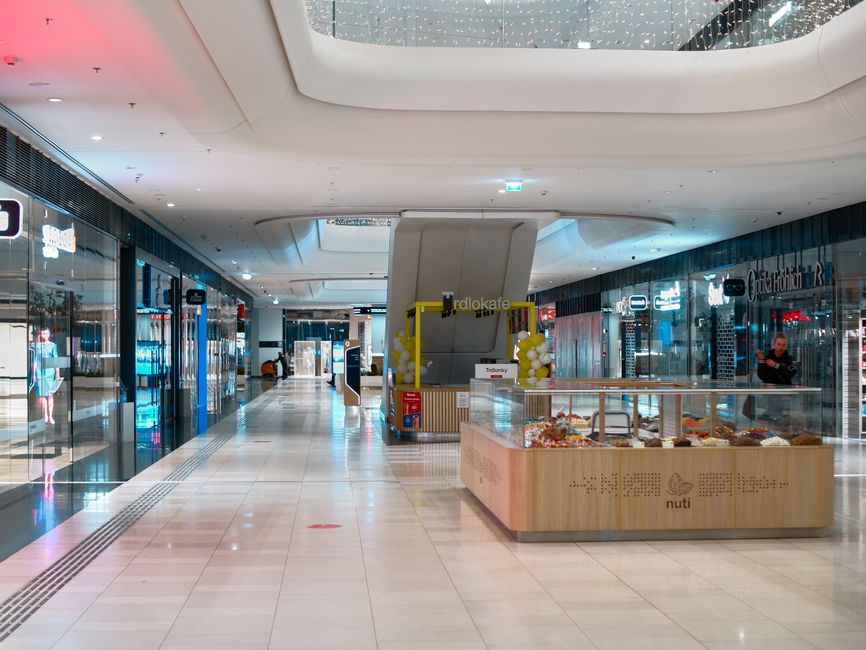 Interior view of a bustling shopping mall in Cyprus