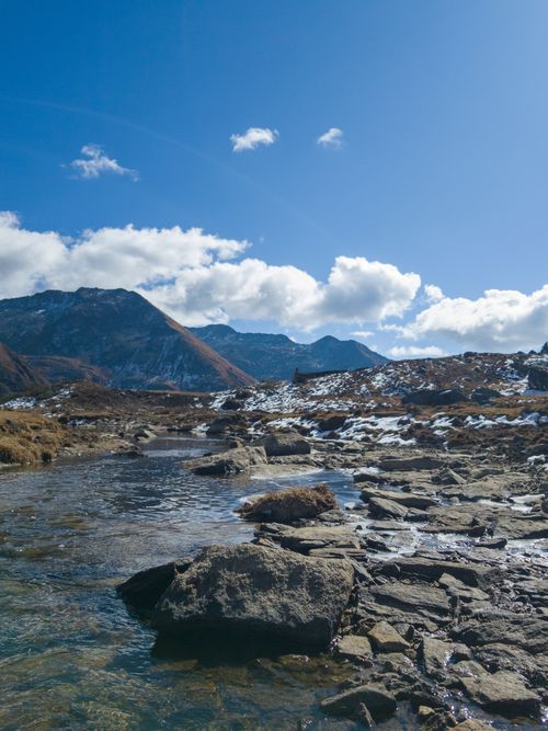 Free Captivating mountain landscape with a clear stream in Chhanggu, India. Stock Photo