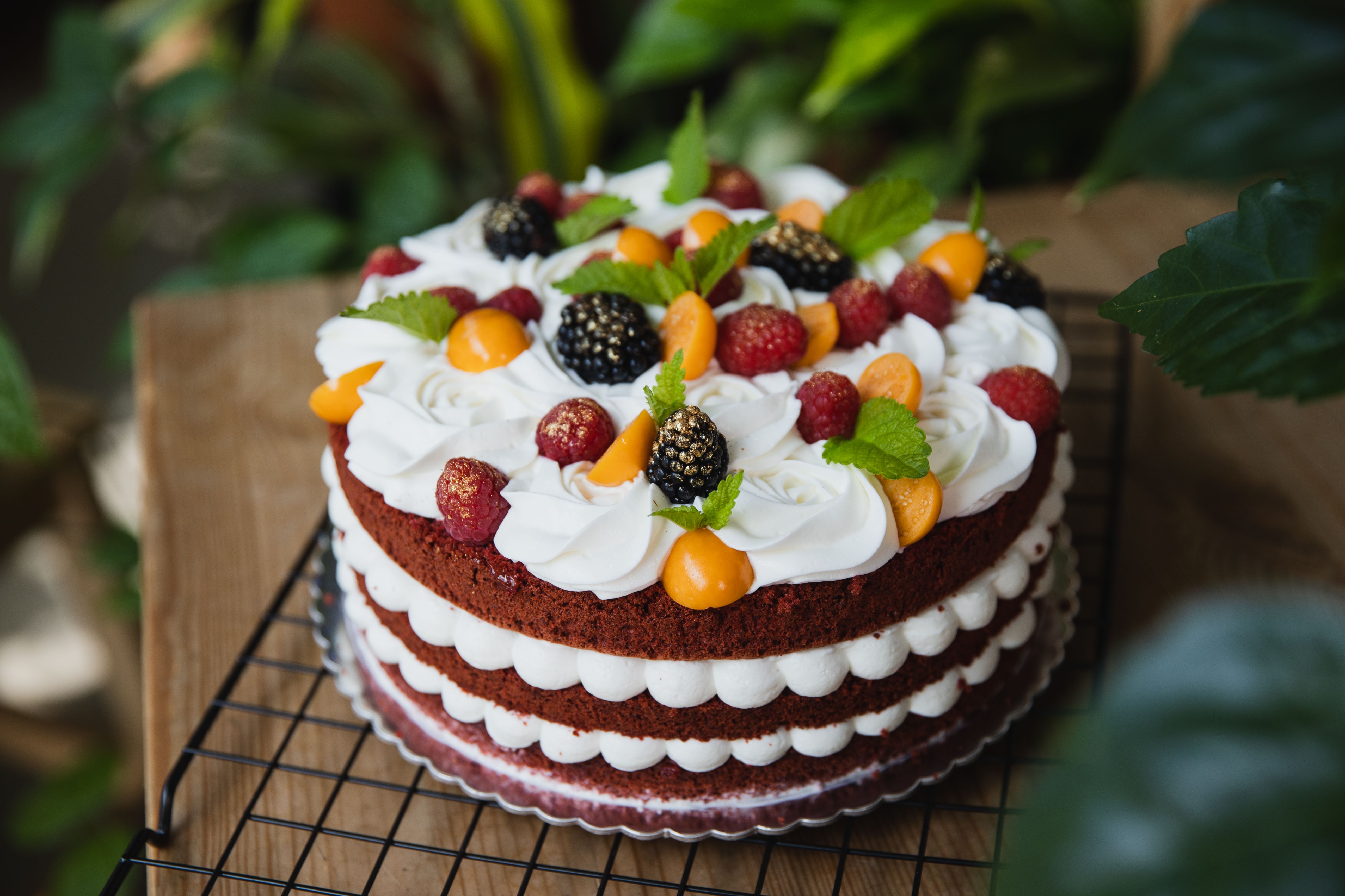 Fresh Fruit Cake with Berries as topper