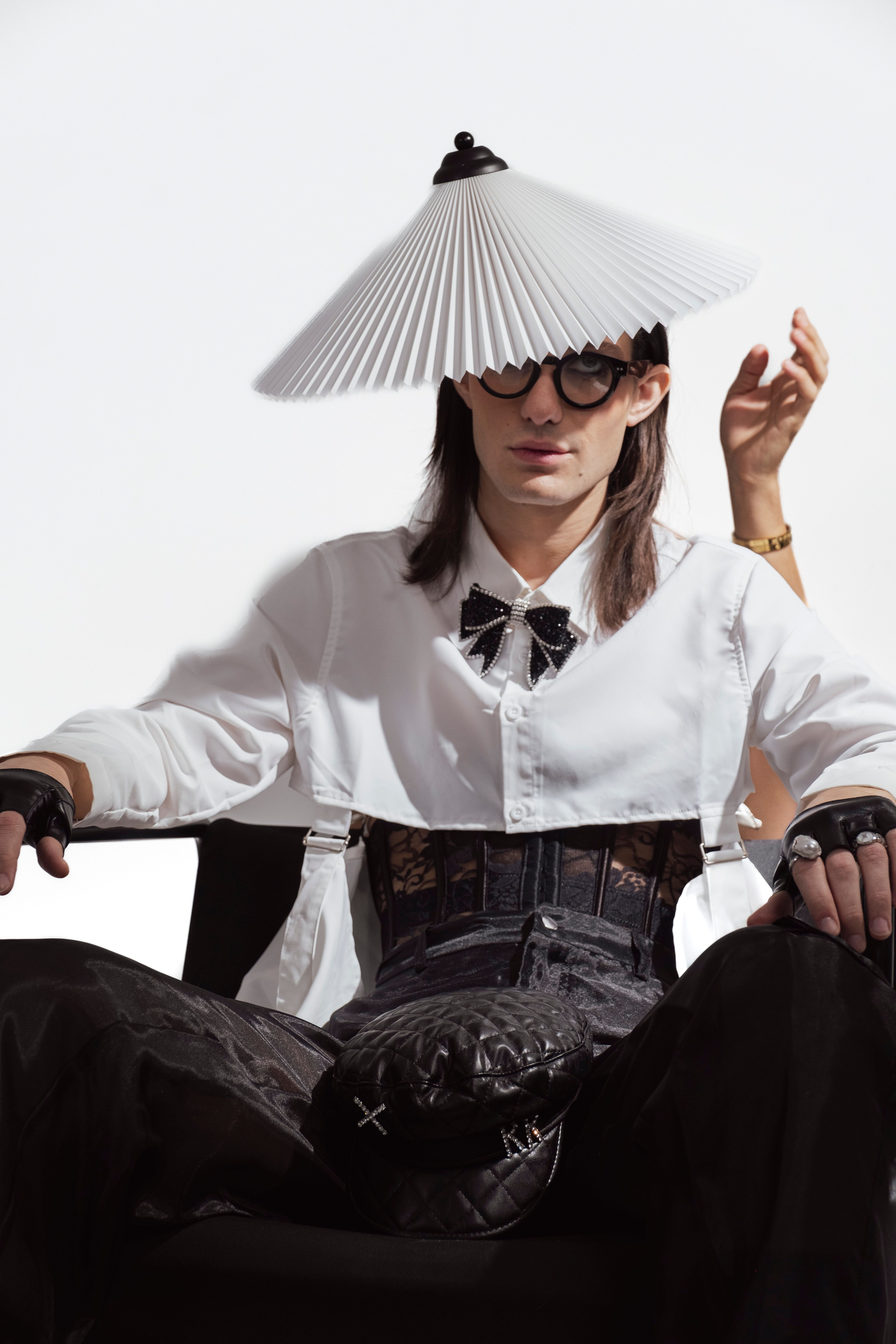 White Blouse Corset Wide Pants Cowboy Hat