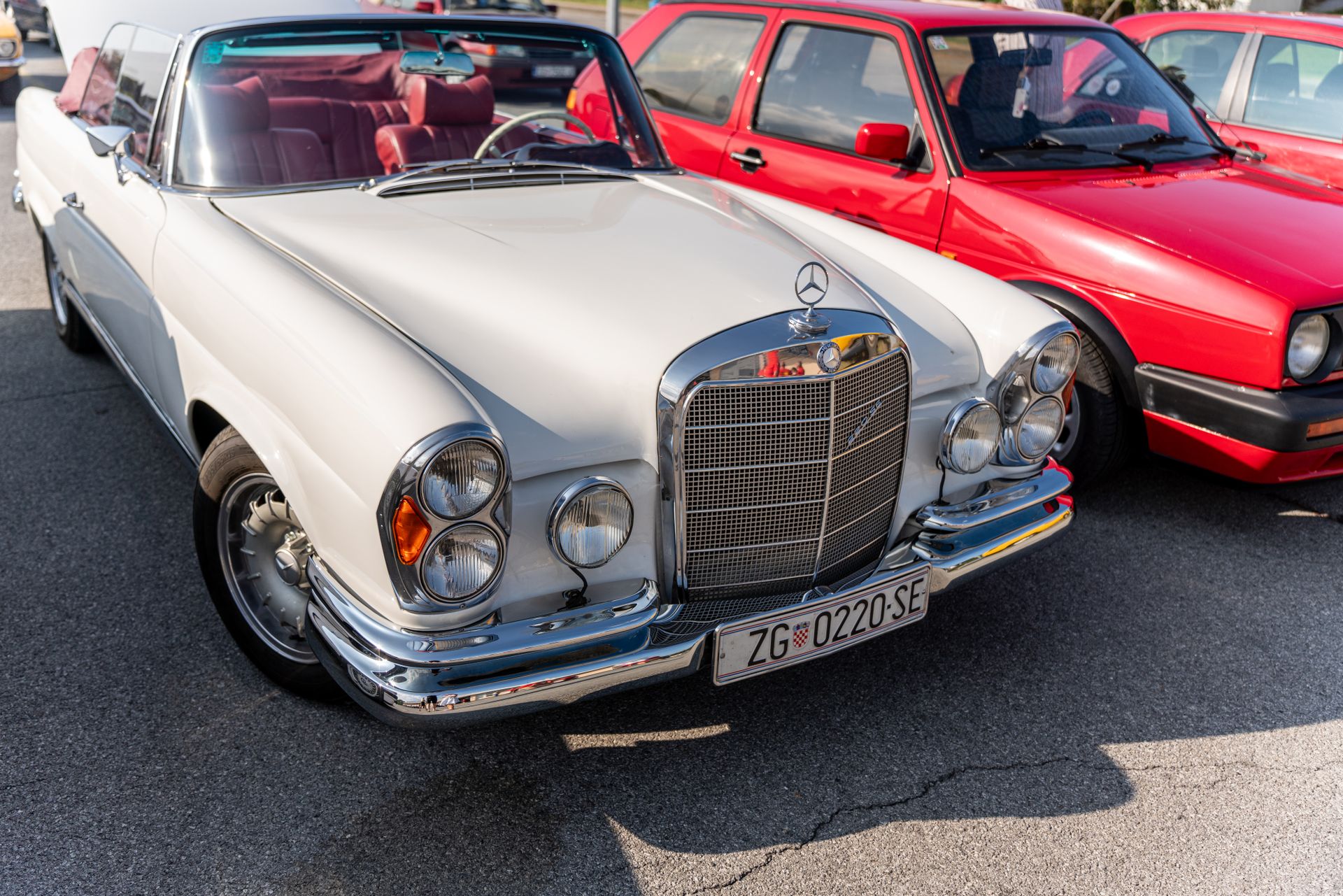 Classic Mercedes convertible displayed at a car show in Garešnica, Croatia.
