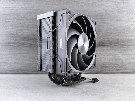 Ilustrasi CPU Cooler Premium 2025 yang Dirancang untuk Operasi Sunyi dan Pendinginan Presisi dalam artikel teknologi