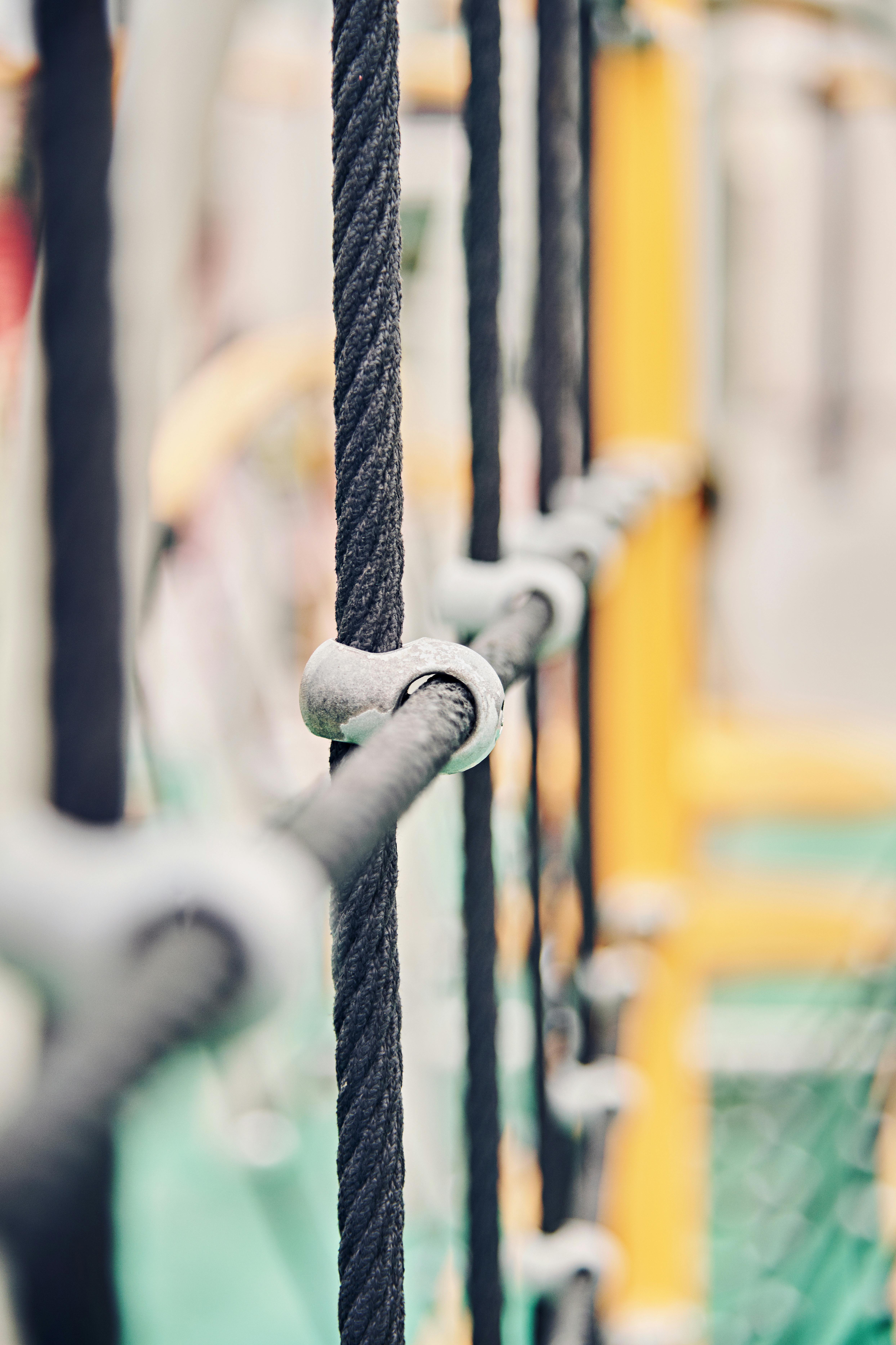 Capture of a rope bridge showing the detailed construction and metal fixtures.