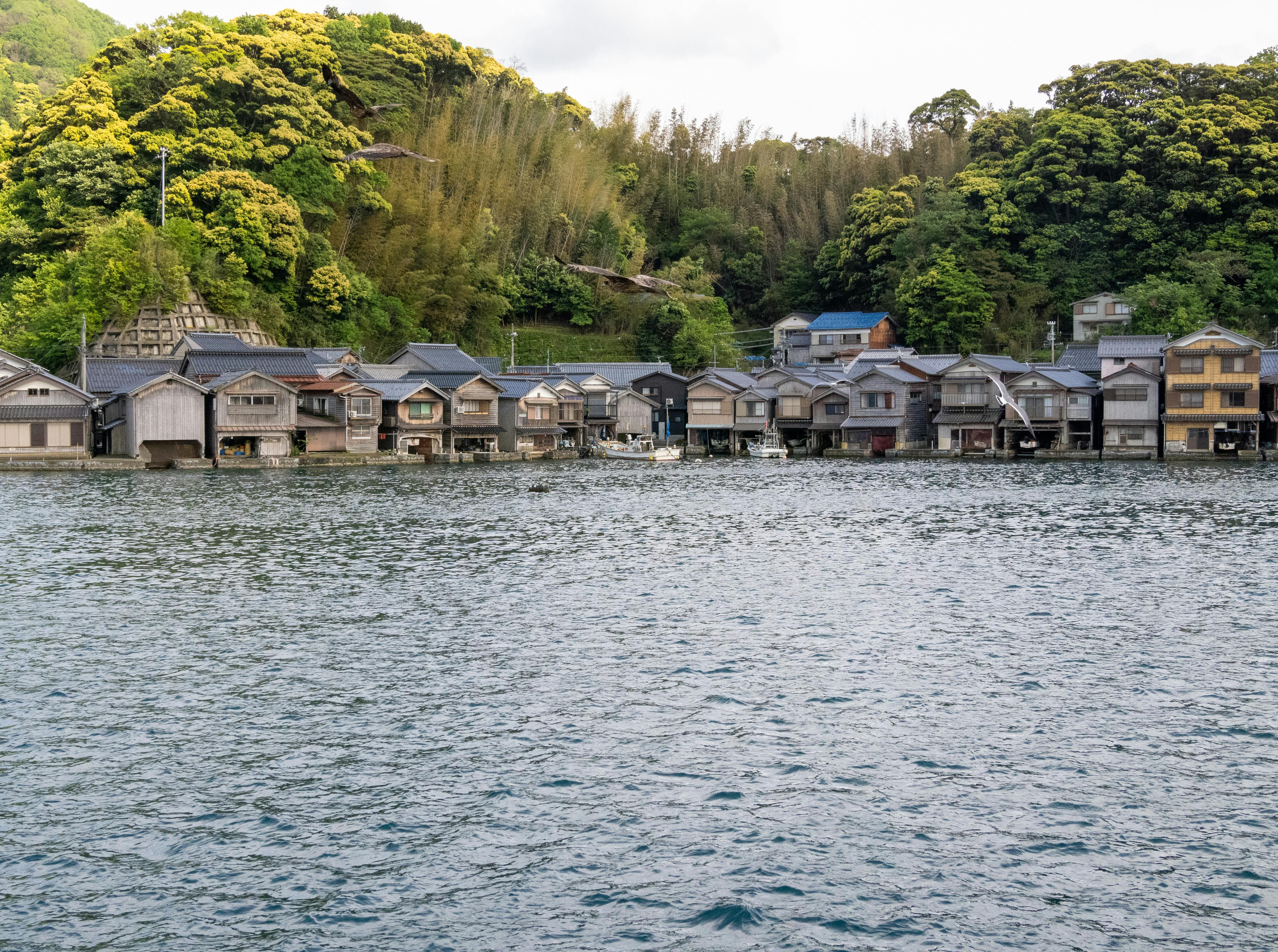 miyazu bay close up of wooden houses