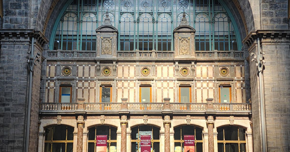 Monumental facade of Antwerpen-Centraal station in Antwerp