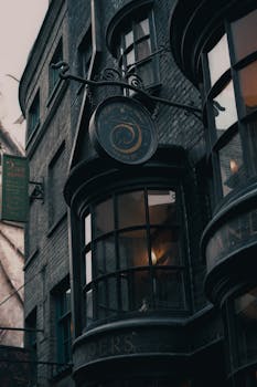 Mystical shopfront in Diagon Alley, perfect for magical and fantasy themes.