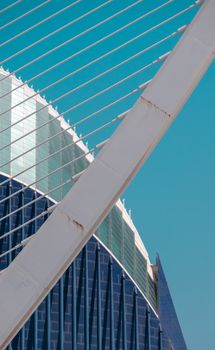 Stunning architectural details in Valencia's City of Arts and Sciences. Futuristic design captured in daylight.