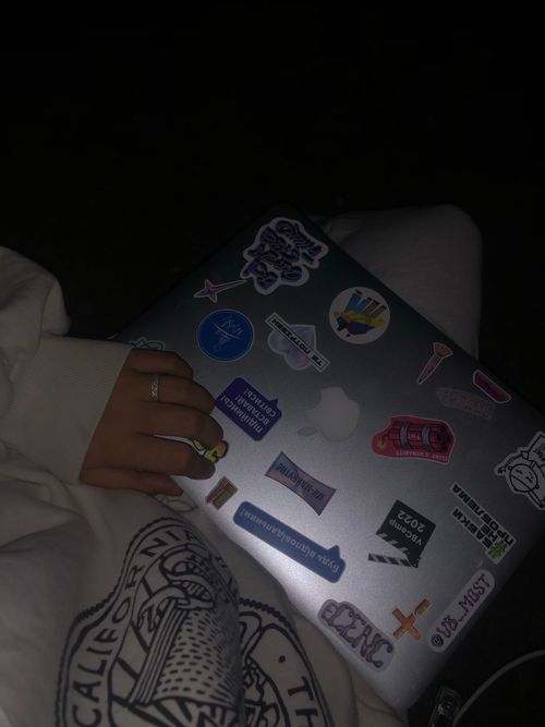Free aesthetic stickers on macbook Stock Photo