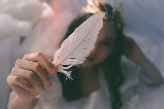 Woman Hand Holding Bird Feather