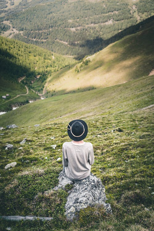 Free Person on Hill Stock Photo