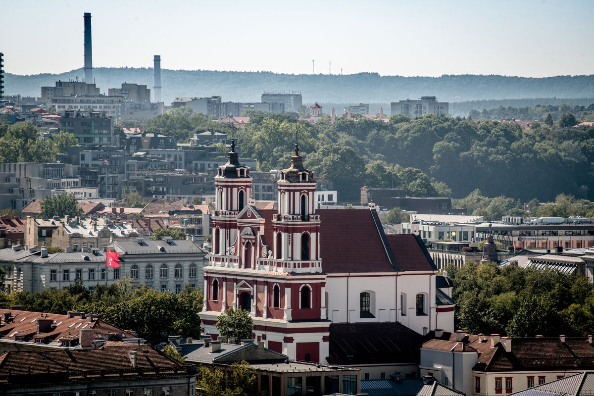Aerial view of Vilnius Old Town, Lithuania — a center for Baltic linguistic research and technology