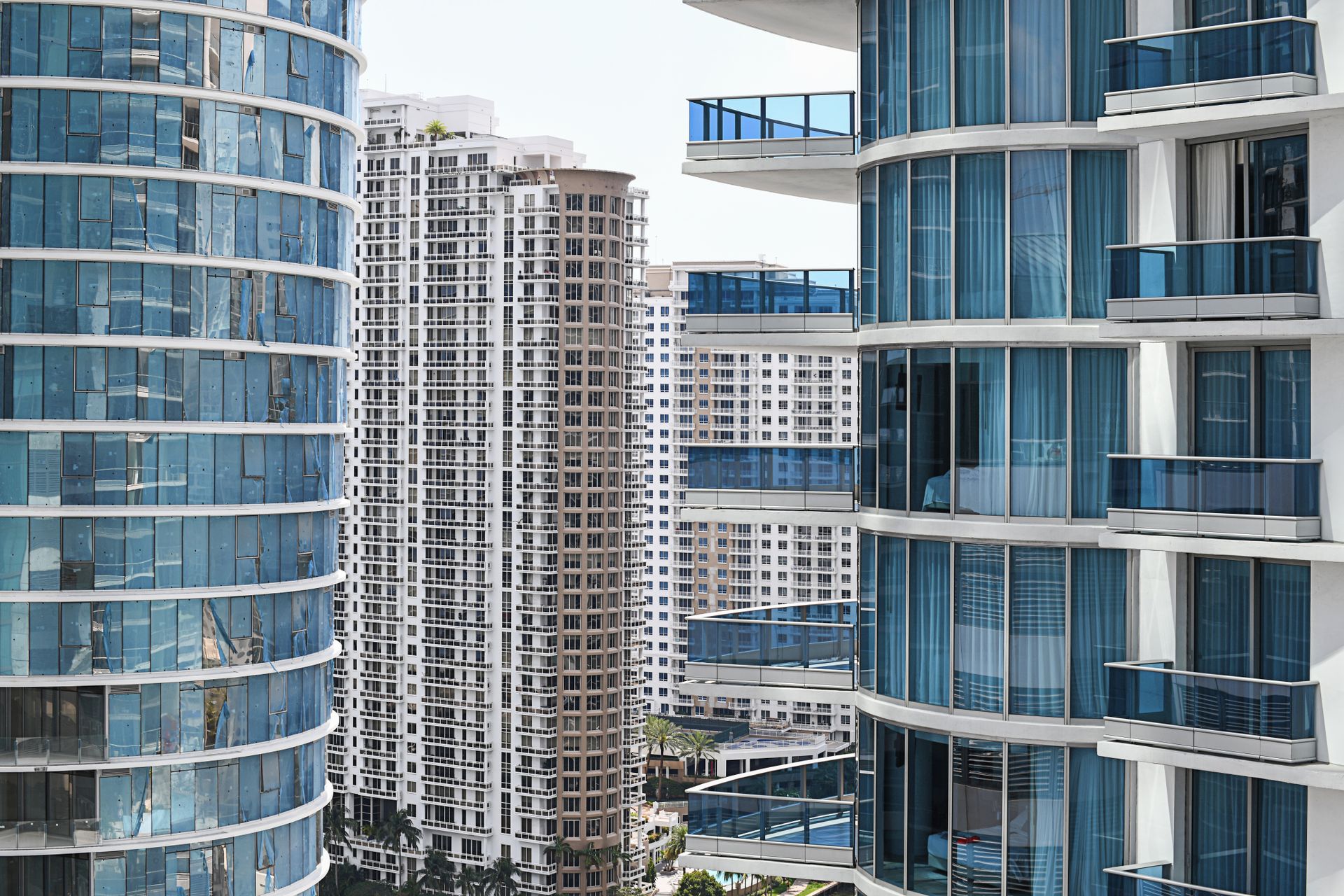 Contemporary Miami high-rise architecture with curved glass facades