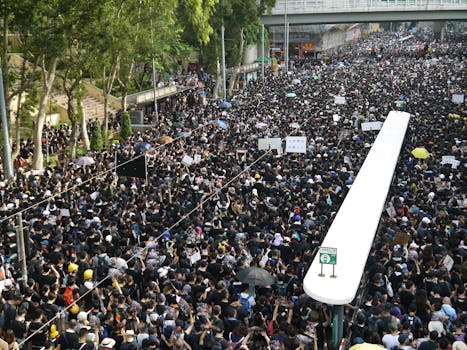 一大群人聚集在街上，参加和平抗议