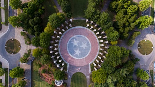 Free Aerial View of Round Plaza Surrounded With Trees Stock Photo