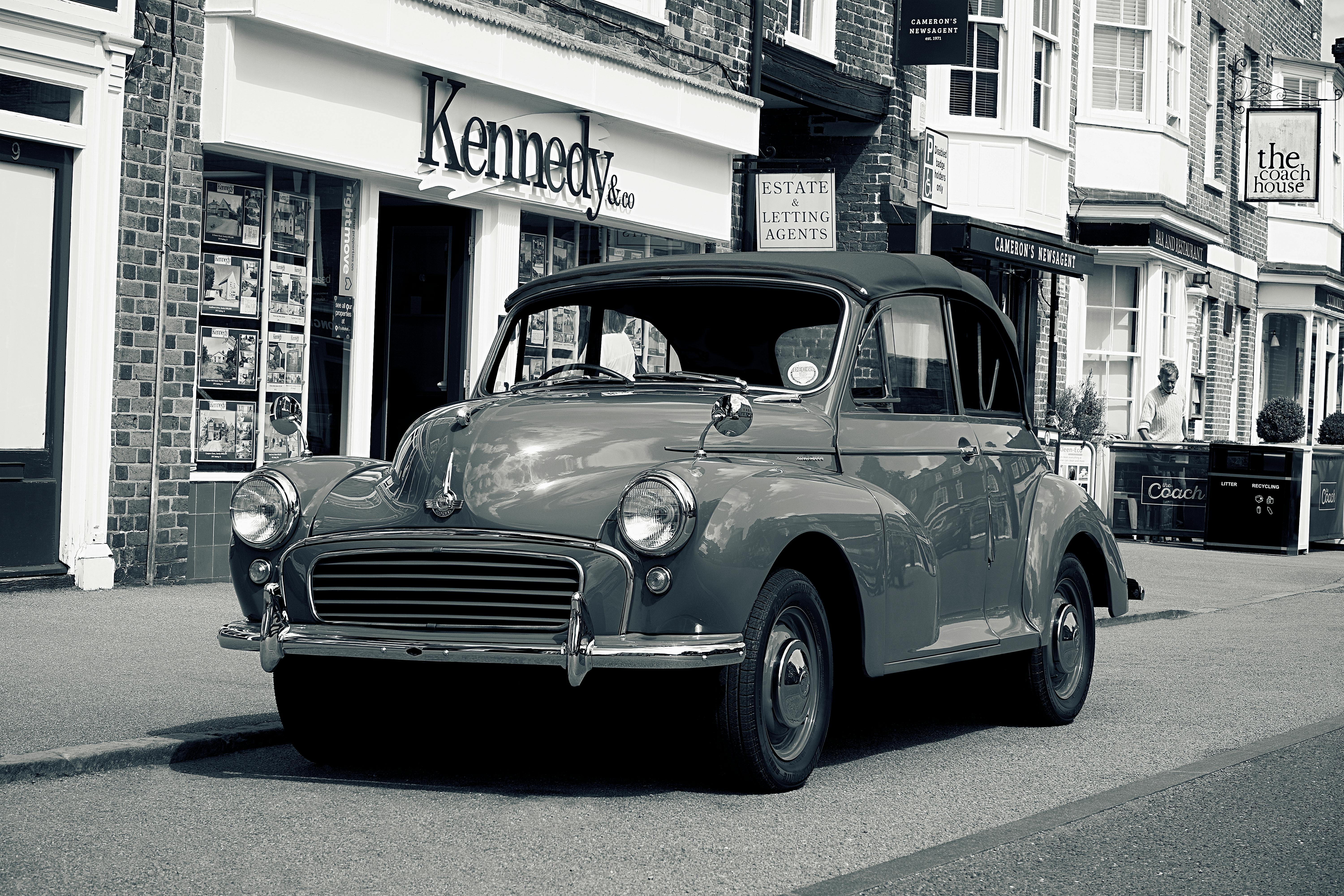 Free stock photo of black and white, british, classic car
