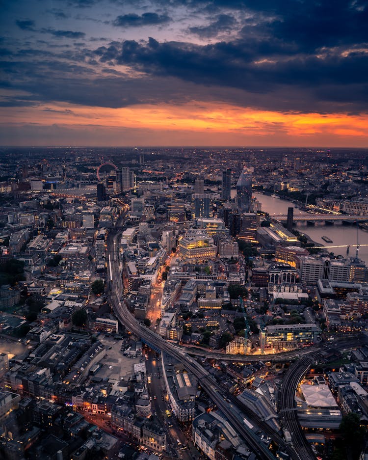 Bird's Eye View Of City During Dawn