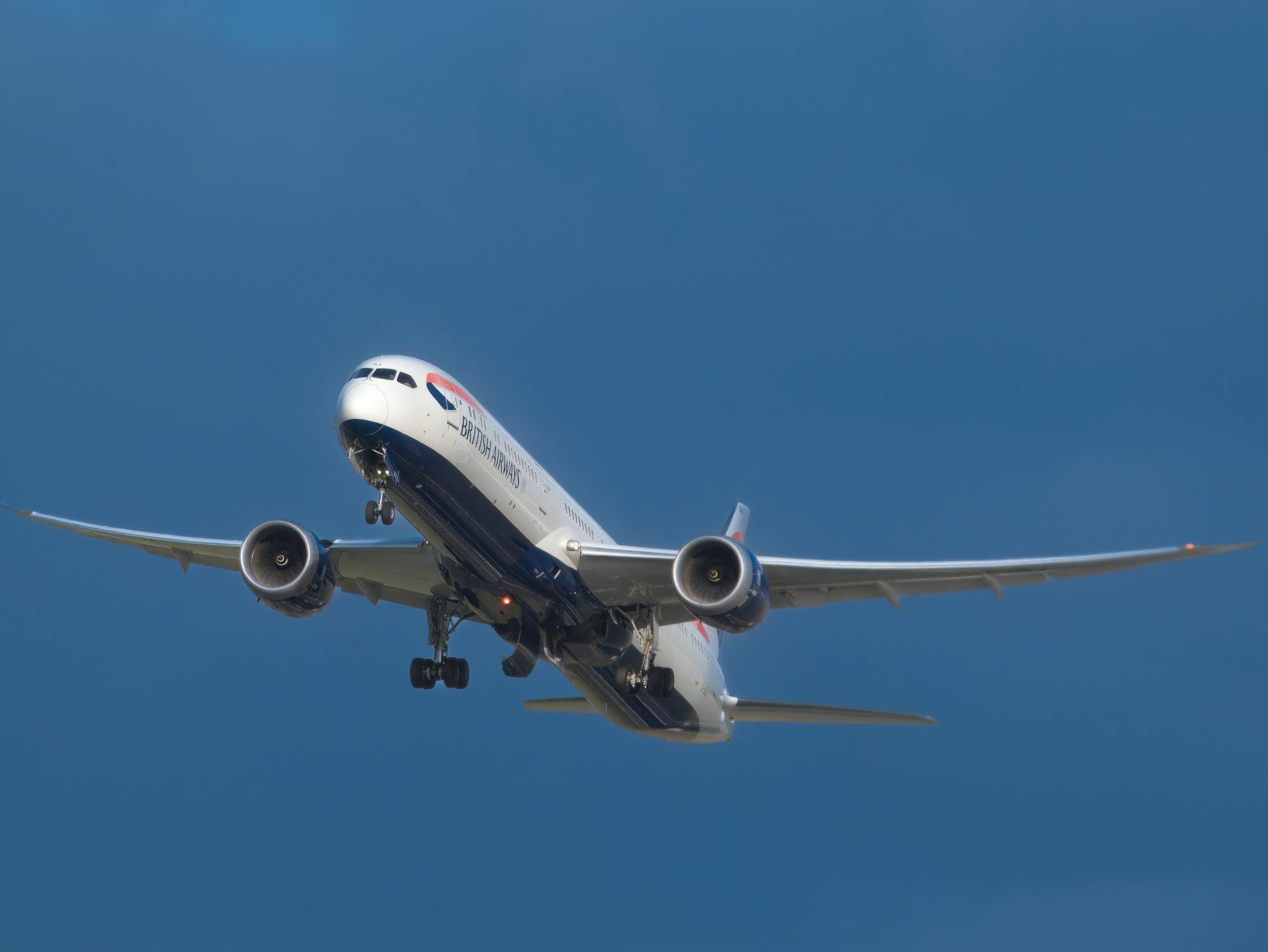 Commercial Airplane in Flight Against Blue Sky British Airways Pilot