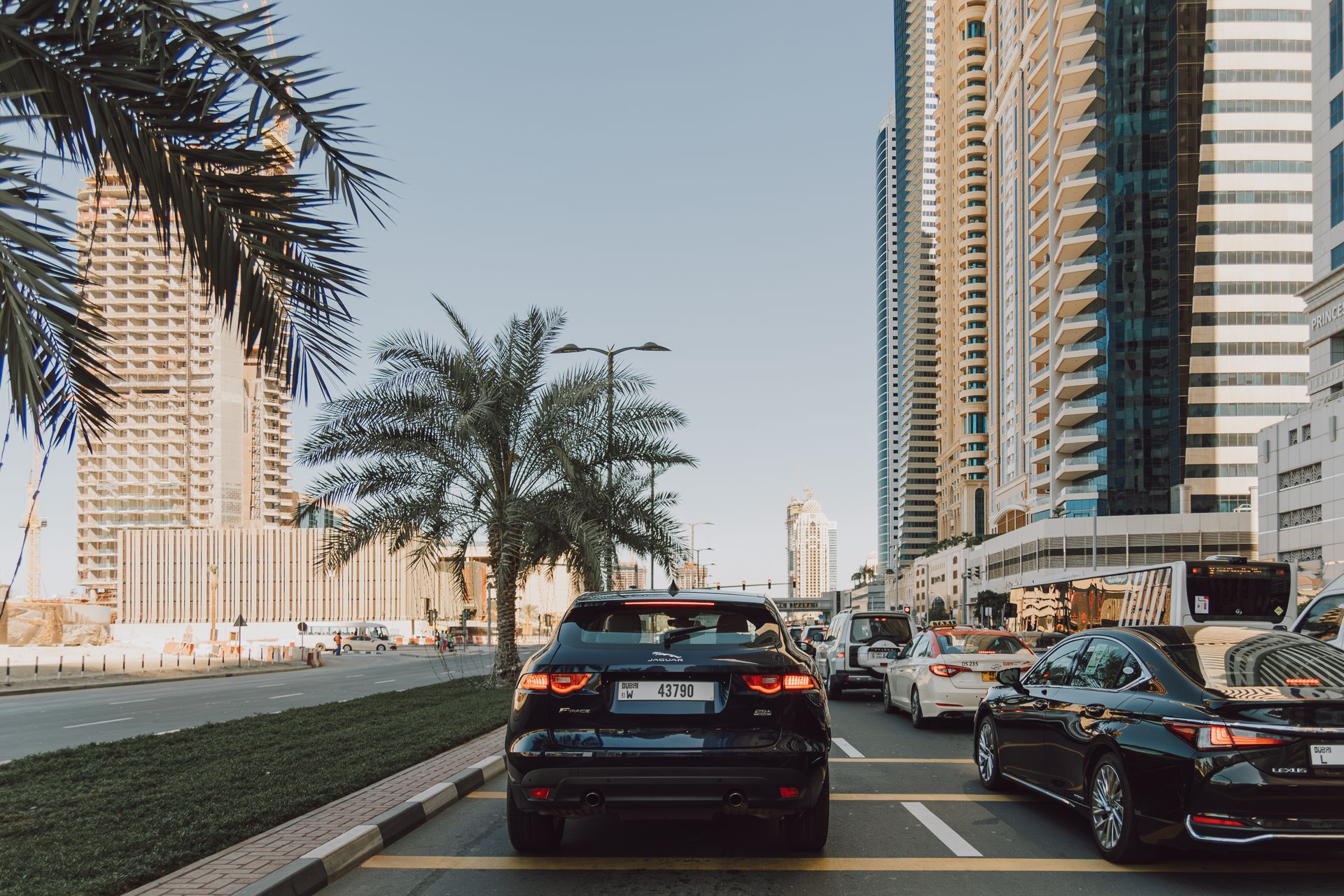 Busy Dubai Traffic Amid Skyscrapers