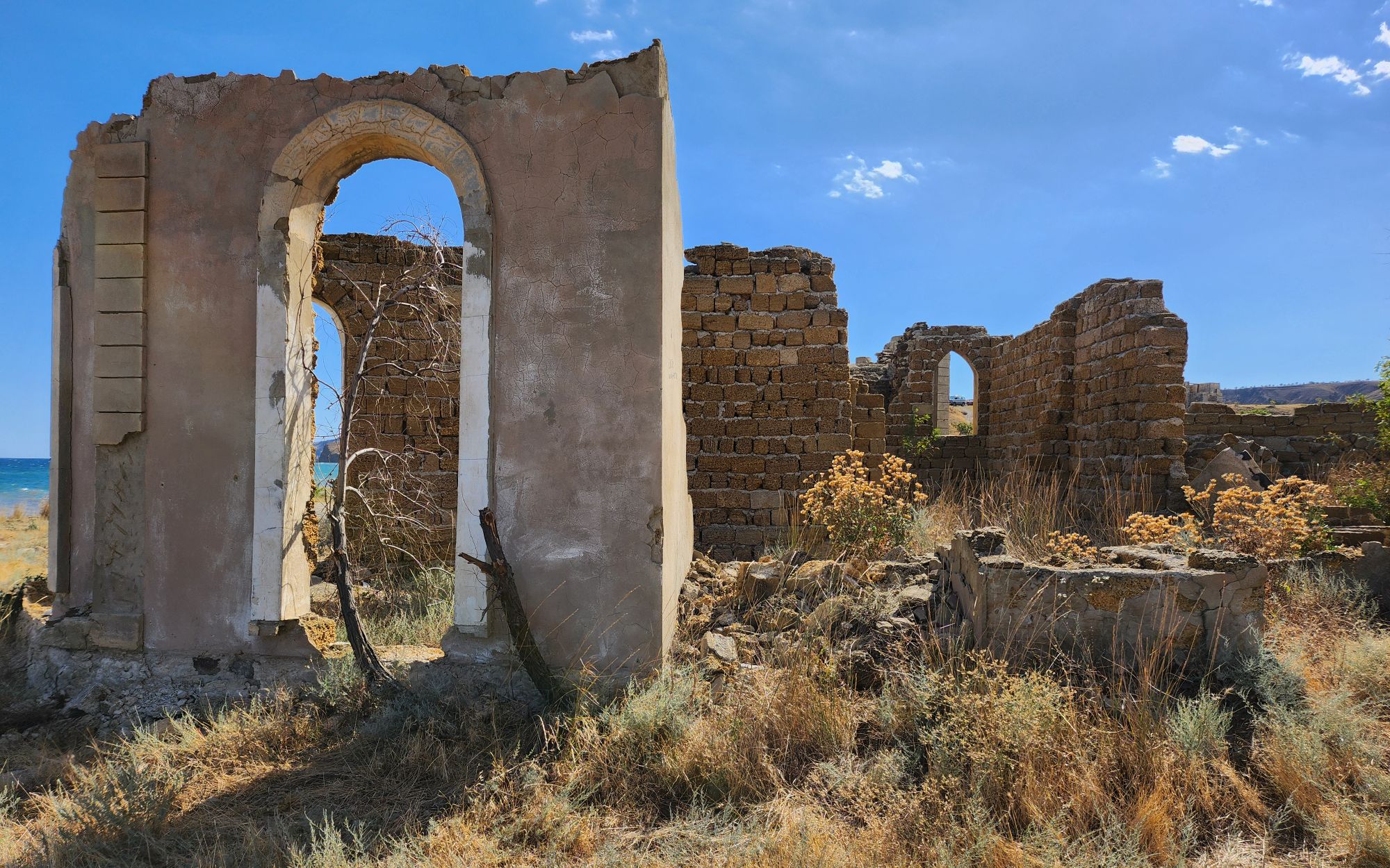 Overgrown ruins near the coast