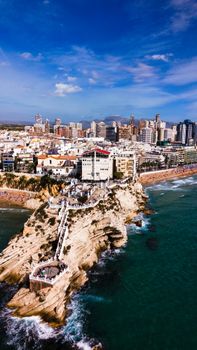 A breathtaking aerial view of Benidorm's coastline showcasing the vibrant cityscape and azure sea.