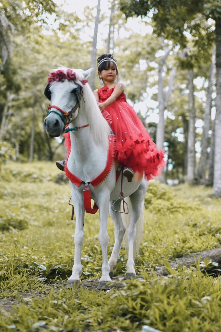 Girl Riding White Horse