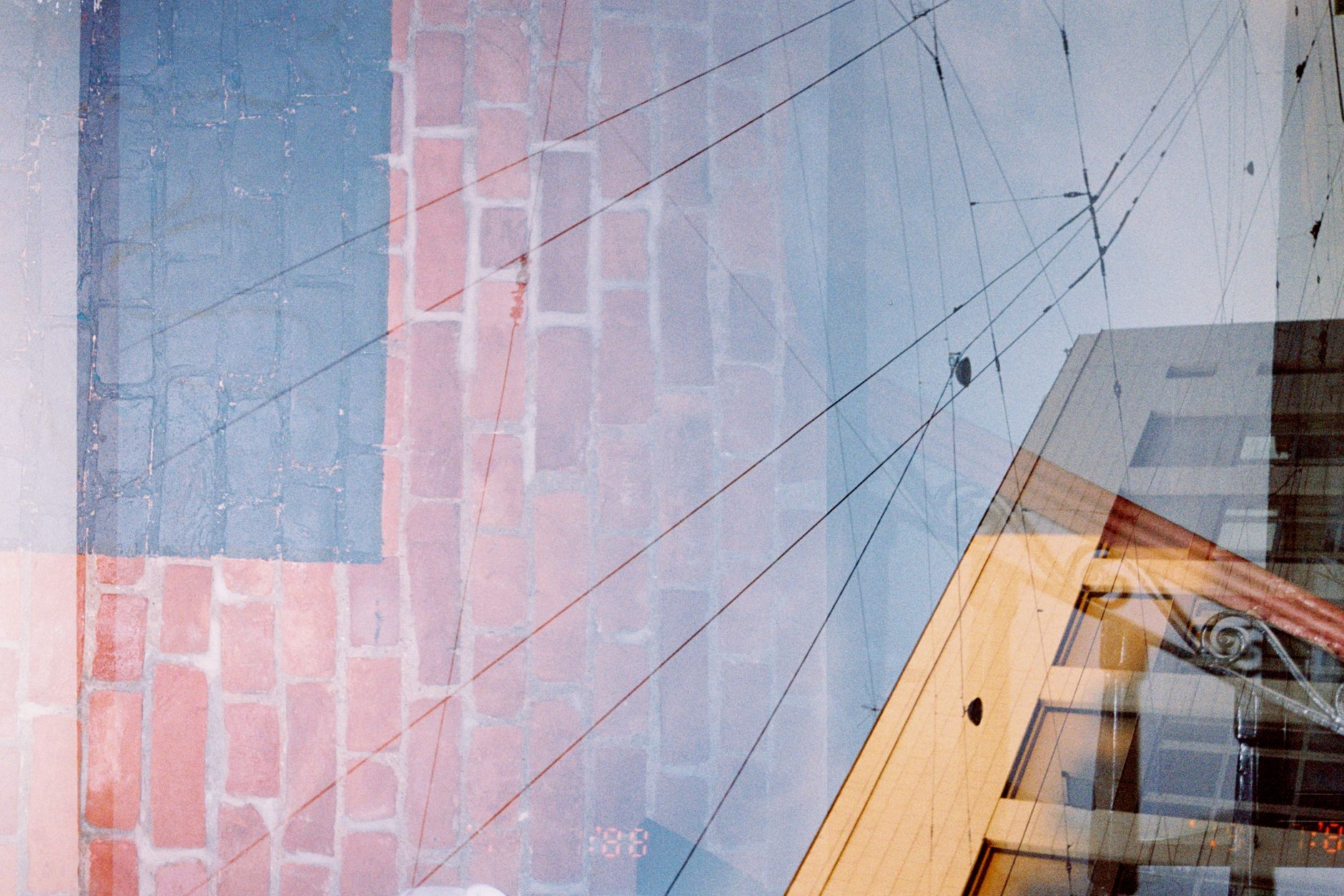 Double exposure of architecture and brick walls in Saint Petersburg, Russia.