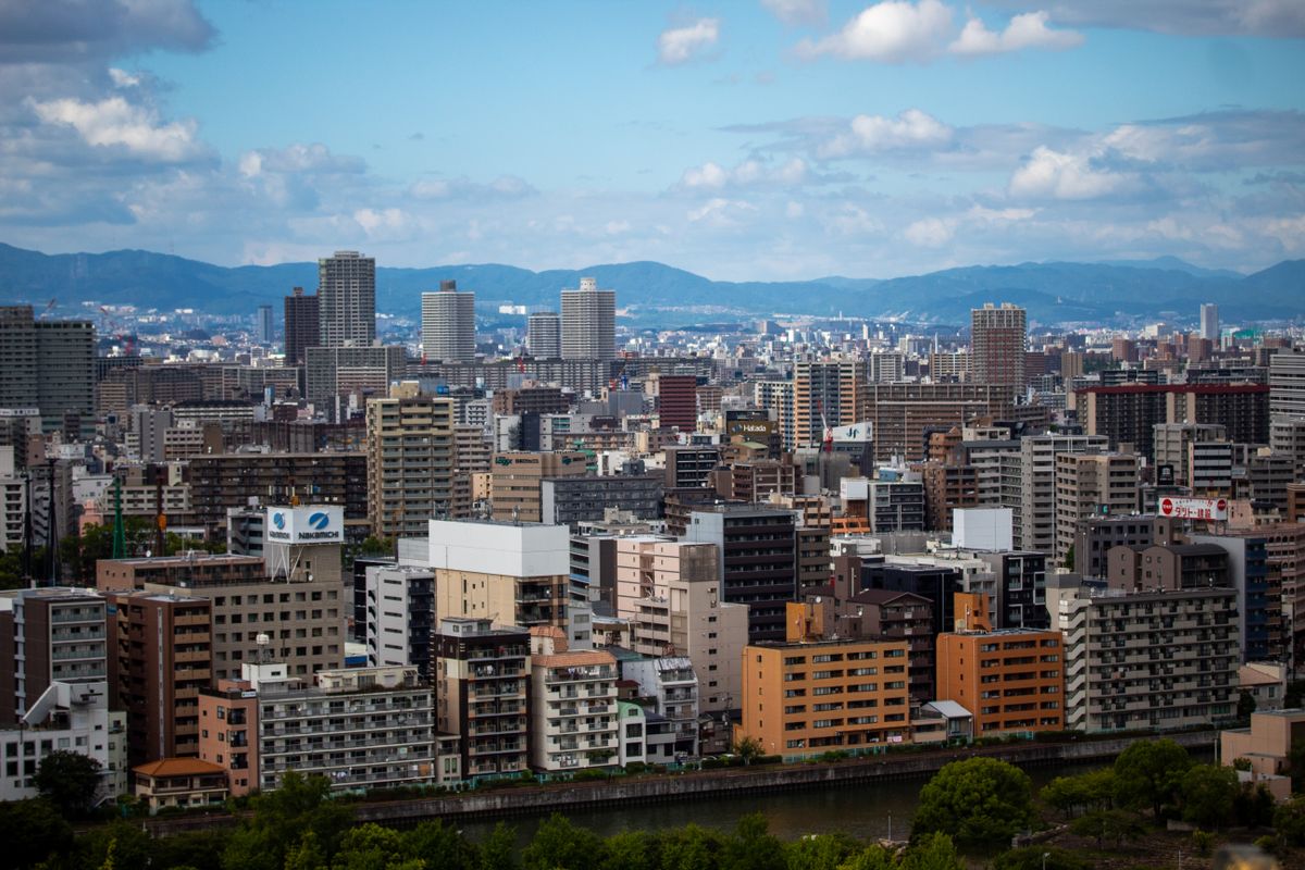 Panoramic view of Osaka city skyline with modern architecture