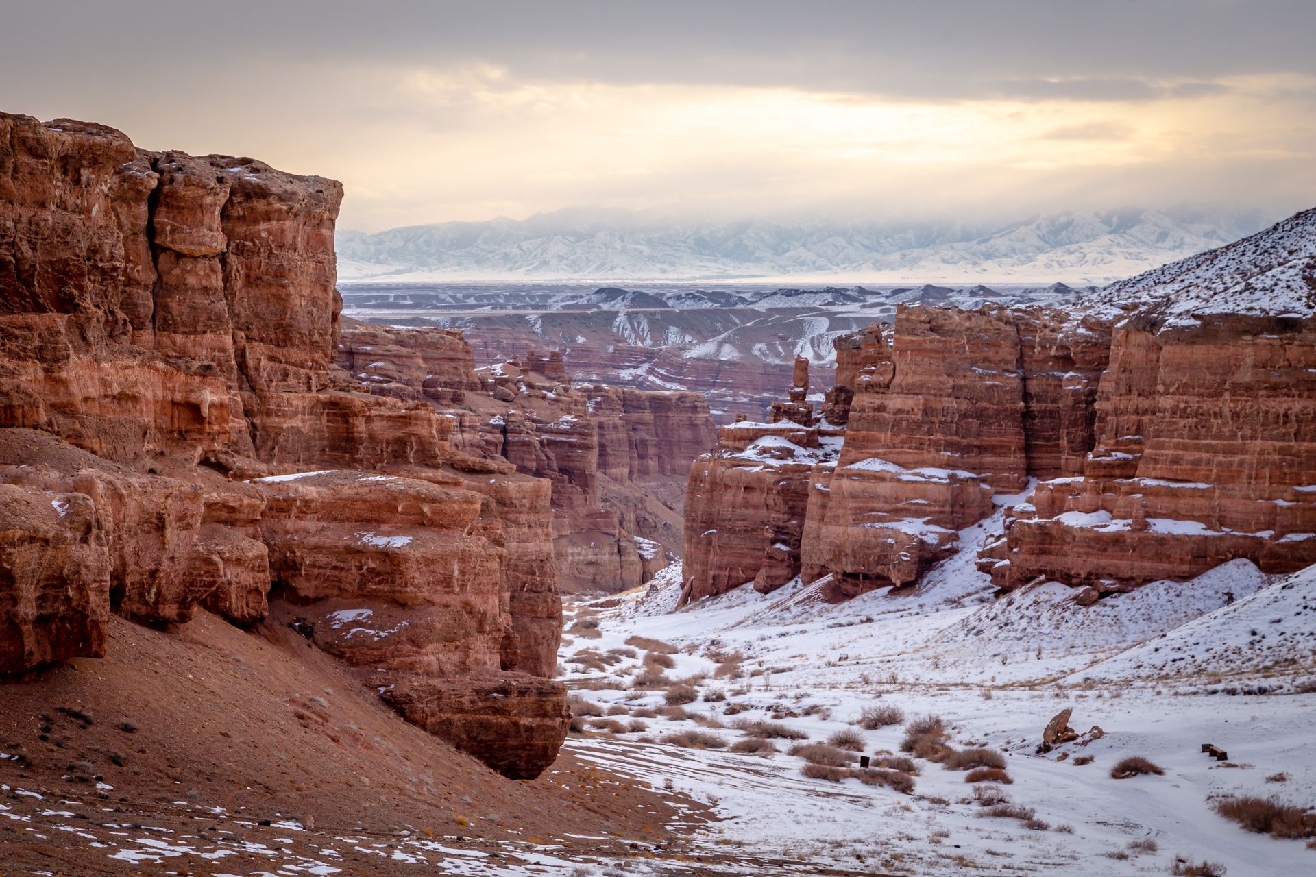 Snow in Canyon in Kazakhstan