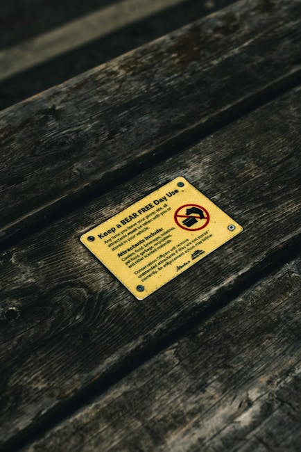 Hard-sided RV at a forest campground with bear-warning signage