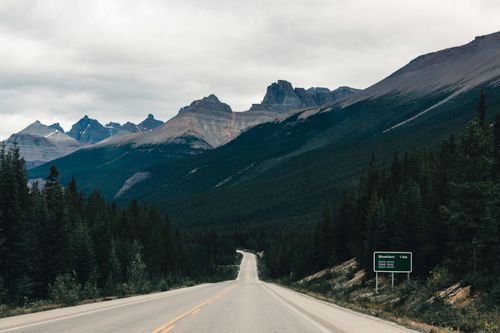 Free A breathtaking mountain view along a highway in Jasper National Park, Canada. Stock Photo