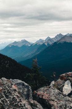 Stunning view of Jasper's mountainous terrain in Alberta, Canada, showcasing natural beauty.