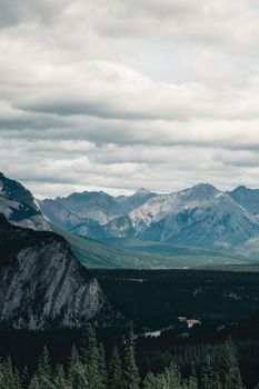 Capture of mountain peaks and forest in Banff National Park, Alberta.