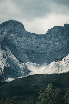 Breathtaking view of rugged mountain peaks in Banff National Park, Canada.