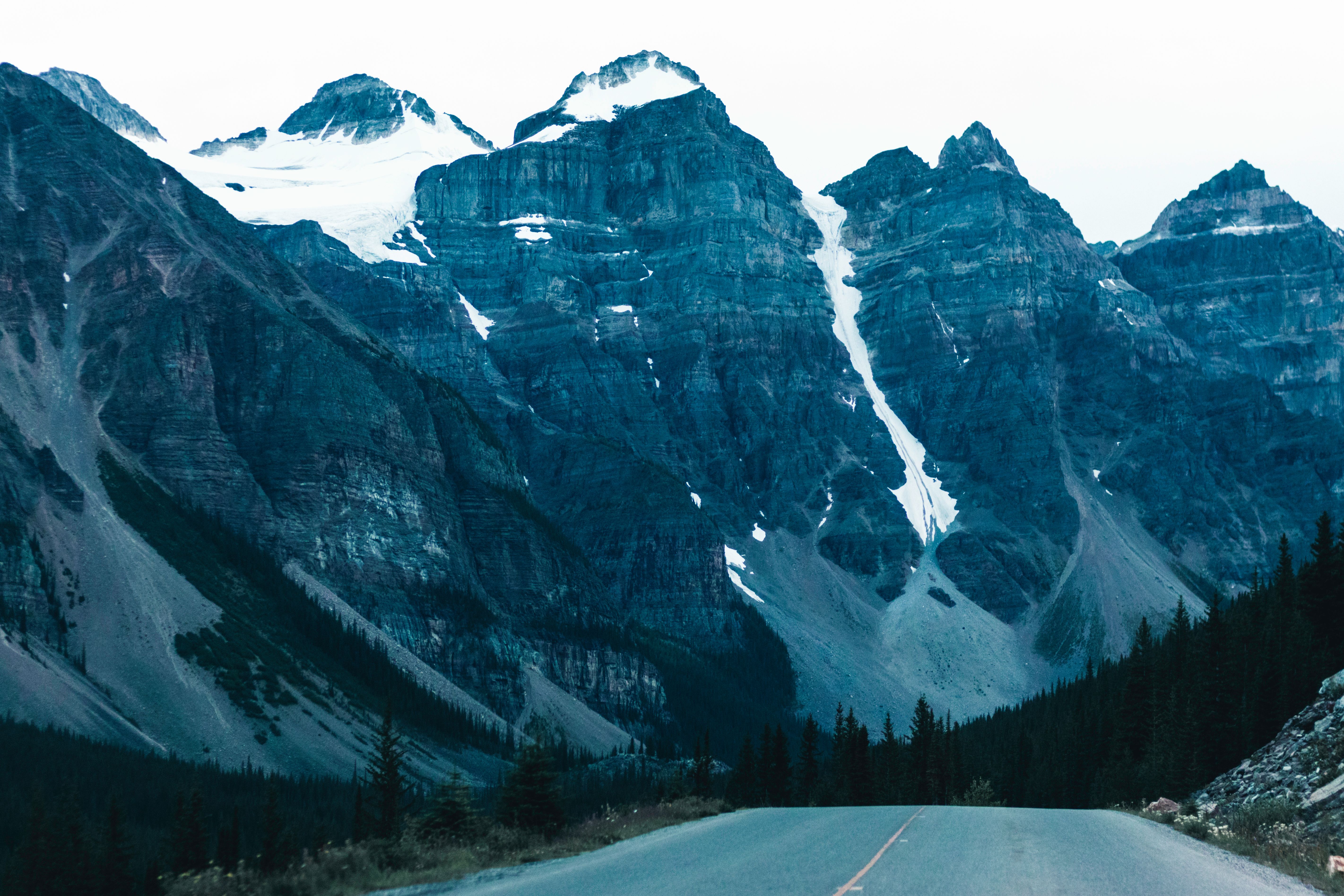 Scenic landscape of the majestic Rocky Mountains in Banff, Alberta, Canada.