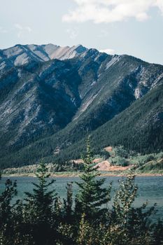 Beautiful landscape featuring mountains and a lake in Banff National Park, Alberta, Canada.