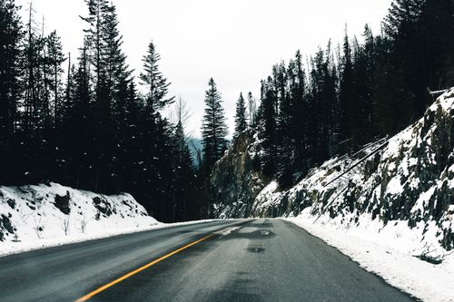 Free Explore the tranquil beauty of a snowy forest road in Glacier, BC, perfect for winter adventures. Stock Photo