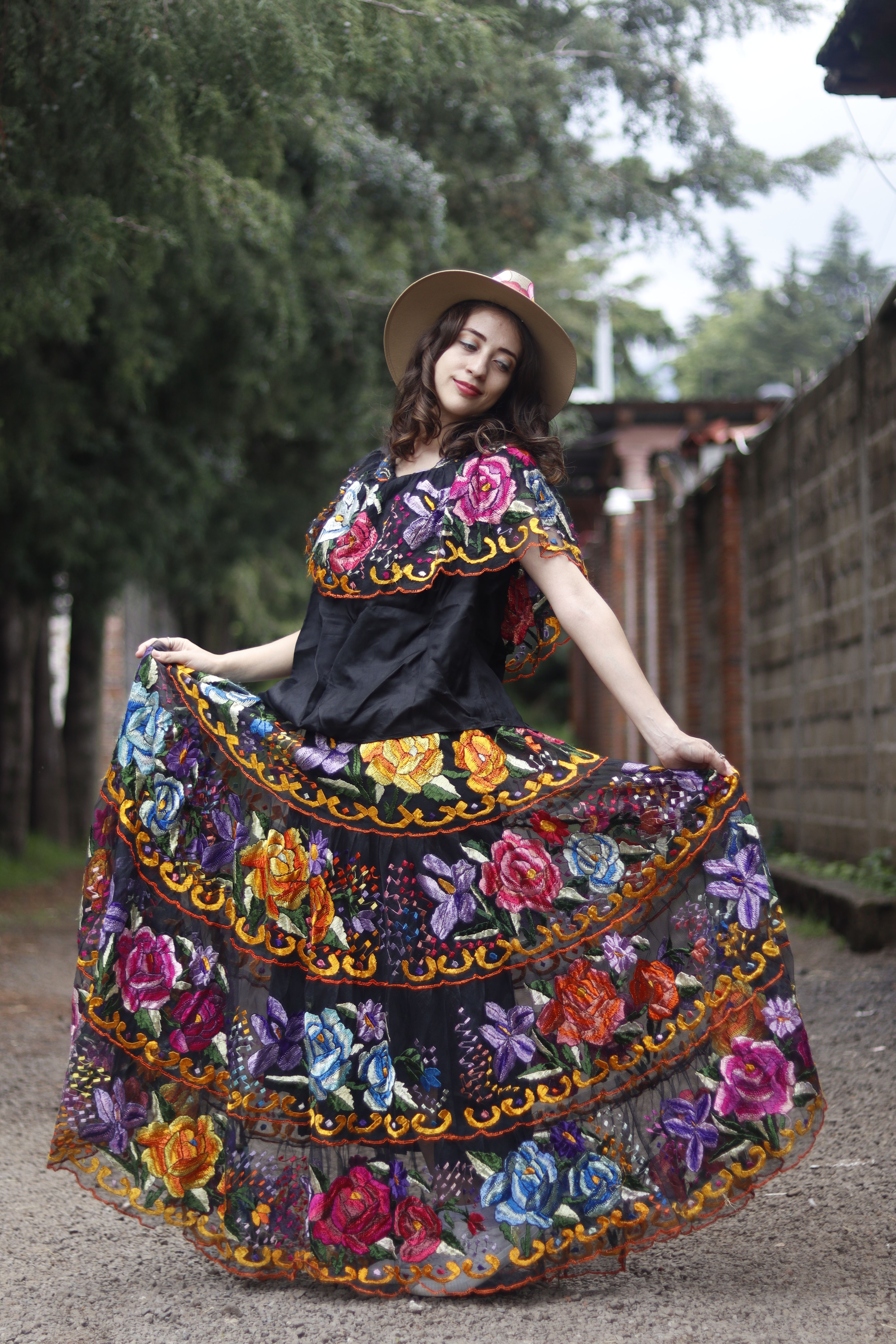 Elegant Black Embroidered Dress in Puebla, Mexico  Free Stock Photo