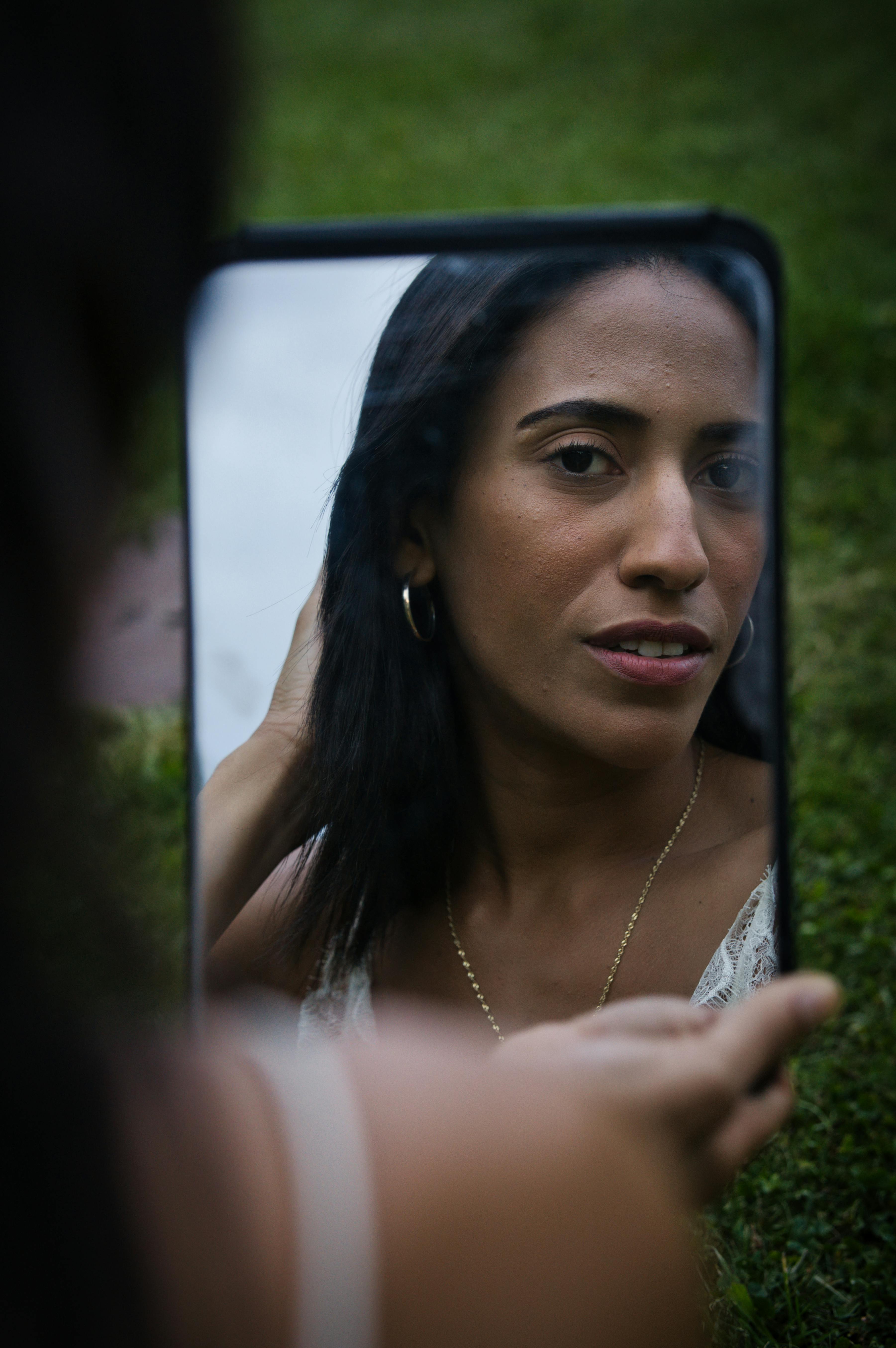 reflective outdoor portrait of woman in berlin