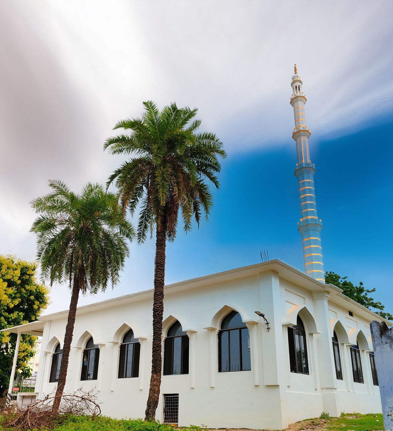 Mosque Tree A white mosque with two palm trees in front · Free Stock Photo