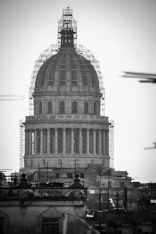 Greyscale Photo of Dome Building