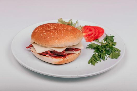 With Cheese Corned Beef Sandwich On White