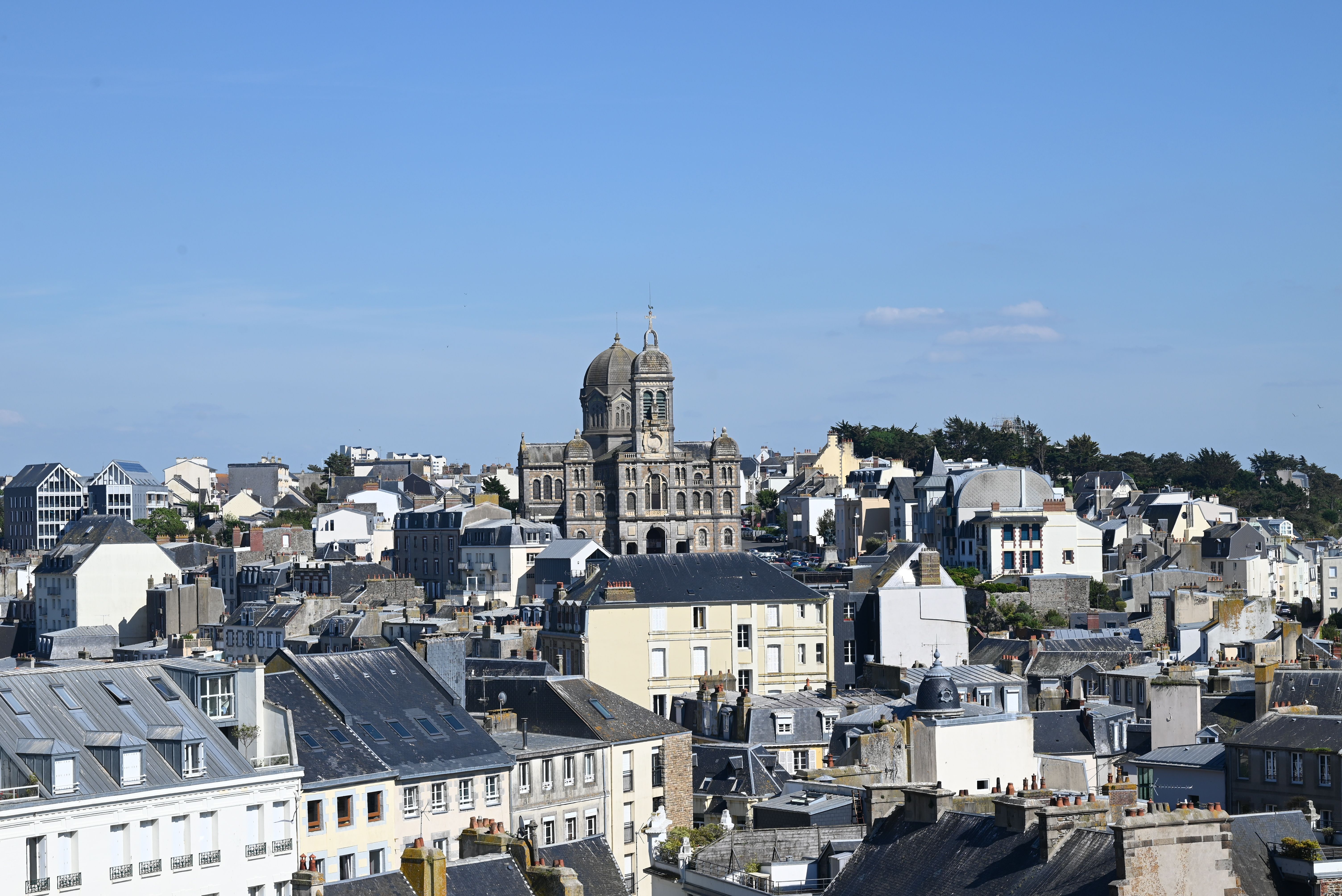 Aerial view of Le Havre showcasing historical architecture under clear skies.