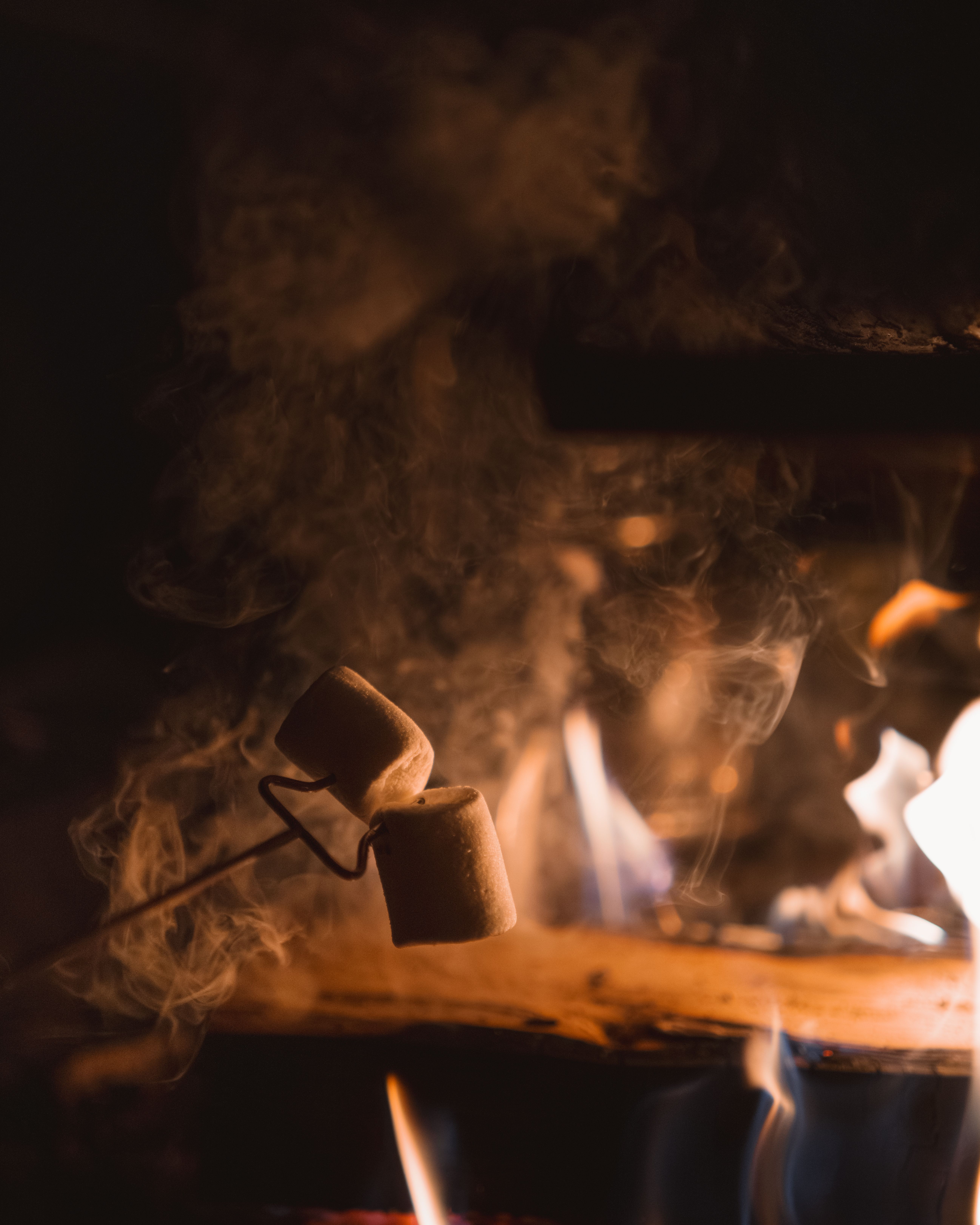 Free Warm campfire scene at night with marshmallows roasting in Rovaniemi, Finland. Stock Photo