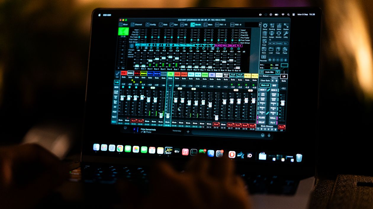Sound Mix Computer Sound Engineer adjust the audio mixer from laptop · Free Stock Photo