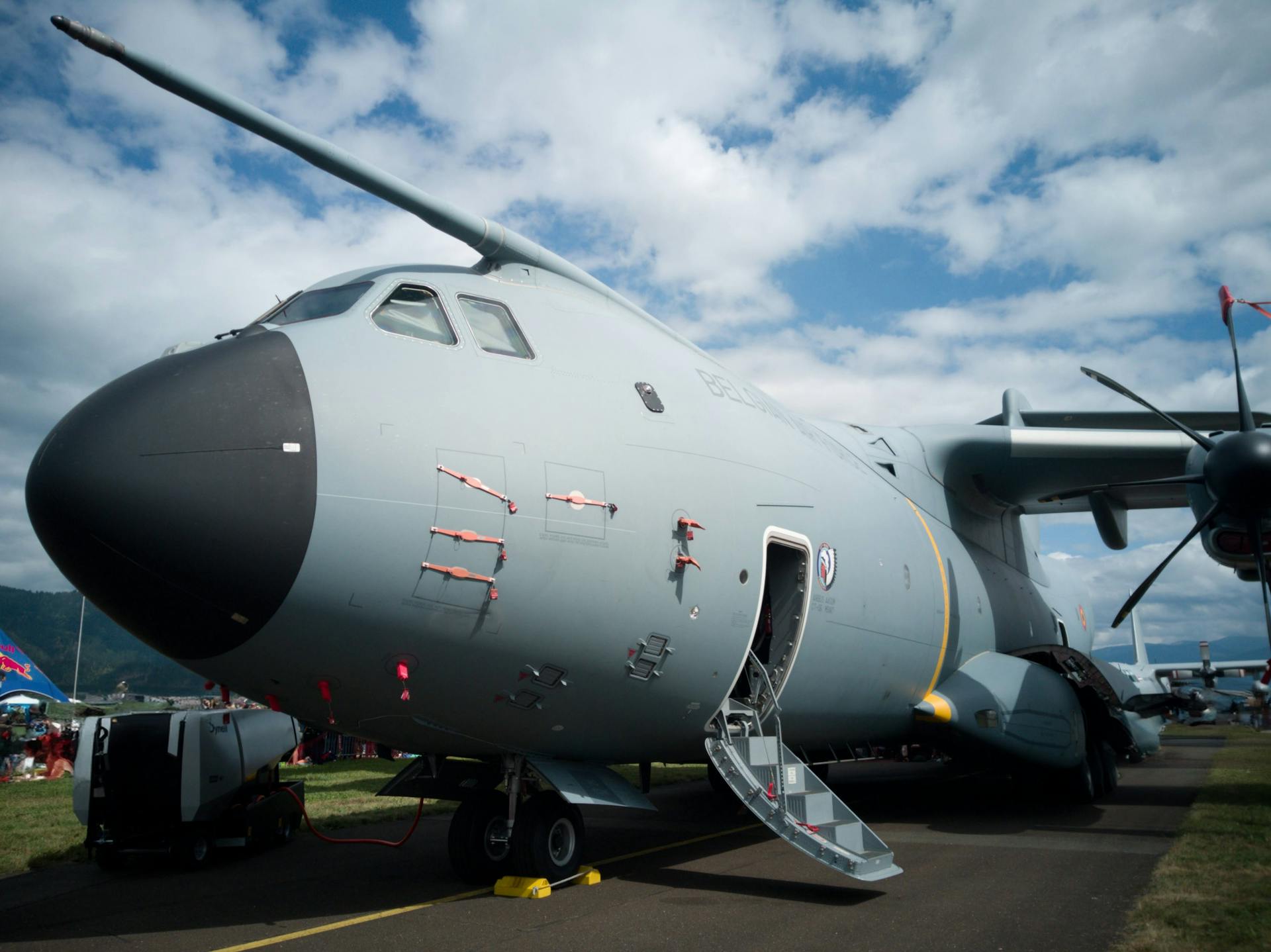 Close-up of military aircraft on display at Zeltweg airshow, Austria.